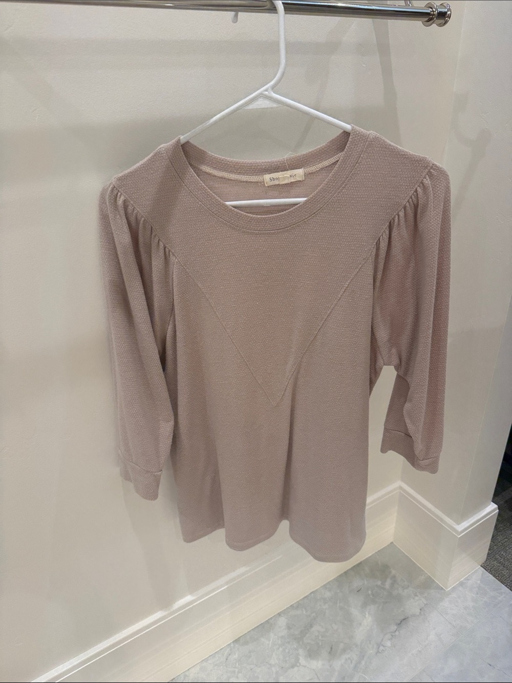 Mauve Puff-Sleeve Knit Tee